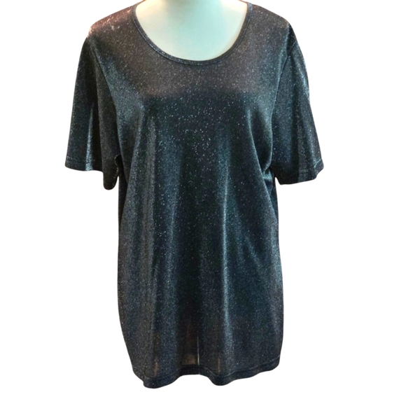 Avenue Charcoal Gray Metallic Glitter Top Short Sleeve Women's Size 18/20 - Picture 1 of 12